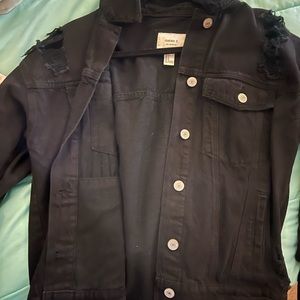 Forever 21 Ripped Black Jean Jacket